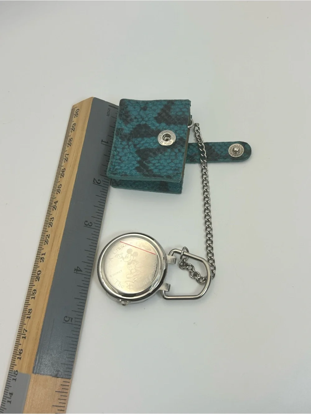 Disney Mickey Mouse Pocket Watch Teal Textured Pouch 1.5